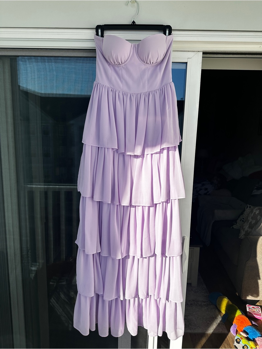 Lovers + Friends Lavender Strapless Tiered Maxi Dress